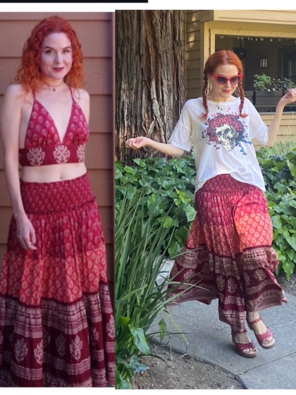 Raga crop top and tiered skirt set size small